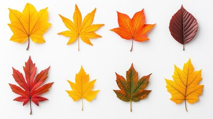 Autumn Leaf Collection   Colorful Maple and Tree Leaves Isolated on White Background