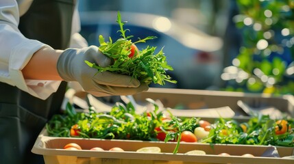 Food couriers delivering farm-to-table lunches to corporate offices and residential neighborhoods, promoting healthy eating