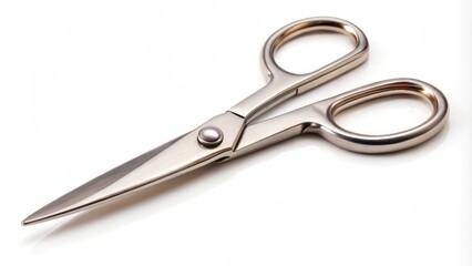 Obraz premium Close-up of a pair of silver metal scissors on a white background , cutting tool, shears, office supplies, stationery, sharp