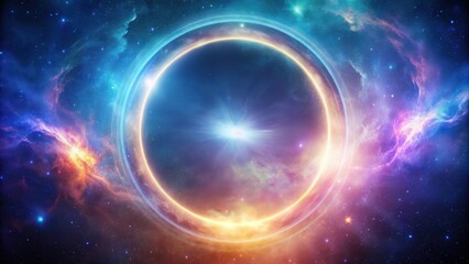 Fototapeta premium Luminous circle glowing light against swirling nebula backdrop showcasing mystery and wonder, mystery, wonder, luminous, circle
