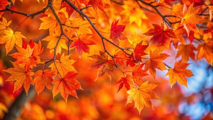 Vibrant orange and red autumn leaves on a tree , fall, foliage, seasonal, environment, nature, vibrant, colorful, tree