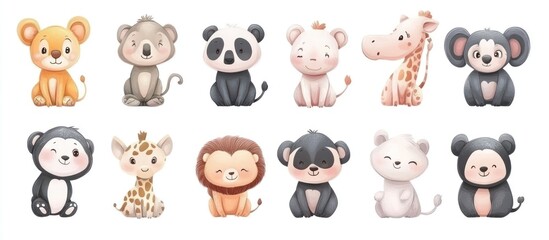 Obraz premium Cute Animals Illustration collection set background wallpaper AI generated image