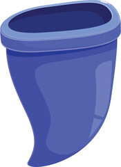 Blue trash can standing open with oval top for throwing garbage