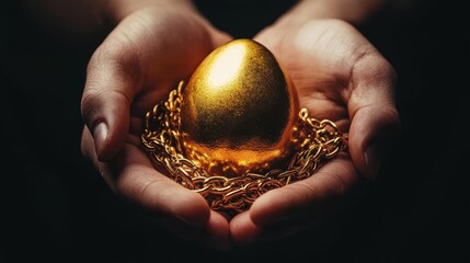 Hands holding a golden egg with debt chains being broken, financial freedom, breaking free from debt