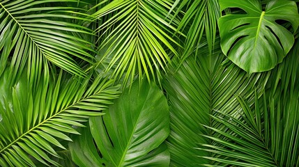 Lush Green Tropical Palm Leaves Background Texture