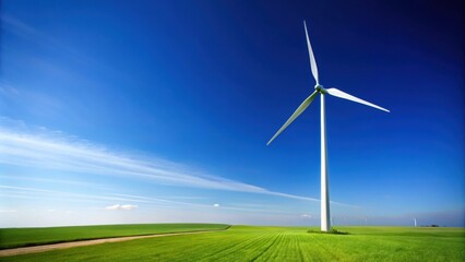 Fototapeta premium Giant wind turbine standing under clear blue sky, renewable energy, sustainable