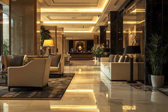 Pampring and rlaxing lobby in a luxury hotl for gusts.
