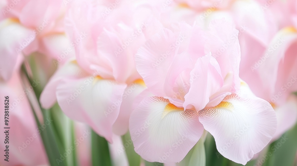 Poster delicate pink iris flower petals close up macro