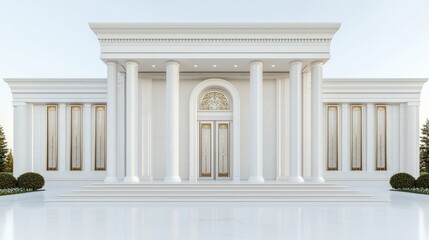 Fototapeta premium Classical Architecture Building Exterior With White Marble Columns And Golden Details