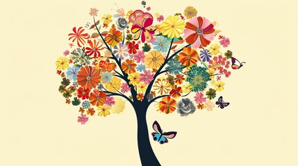 Floral tree beautiful with butterfly 