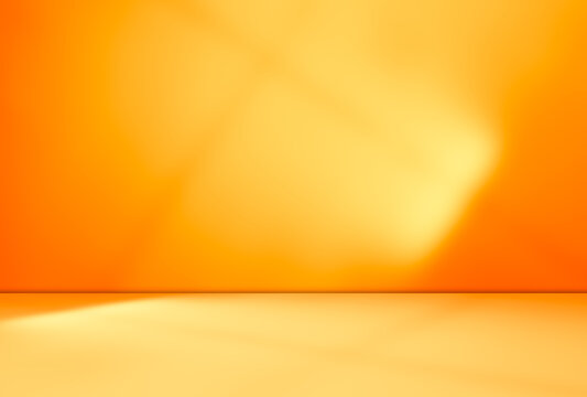 Summer background autumn yellow studio room abstract shadow on wall floor blur cement, podium minimal cosmetic presentation, yellow orange cement backdrop platform stage table loft scene mockup podium