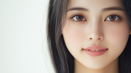 Fototapeta premium Closeup Portrait of Beautiful Young Woman with Brown Eyes and Perfect Skin