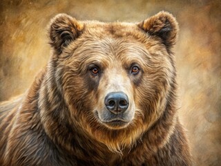 Fototapeta premium A majestic grizzly bear emerges from skilled pencil strokes on textured paper, its fur and muscles meticulously