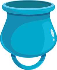 Cartoon blue witch cauldron with handle, for creating magic potion