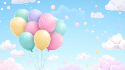 Pastel Balloons and Clouds   Birthday Party Background