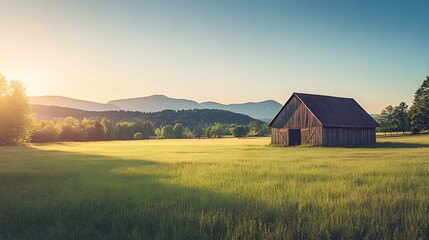 Rustic Country Barn in Open Fields.