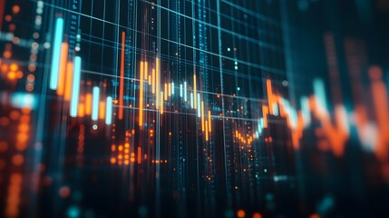Abstract Visualization of Data with Orange and Blue Bars on a Dark Background