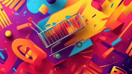 Black Friday Shopping Cart on Vibrant Abstract Background