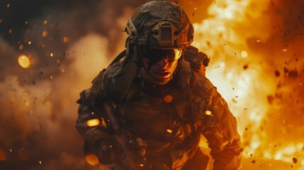 Injured Soldier in Combat Zone as Combat Medic Rushes to Provide Emergency Aid