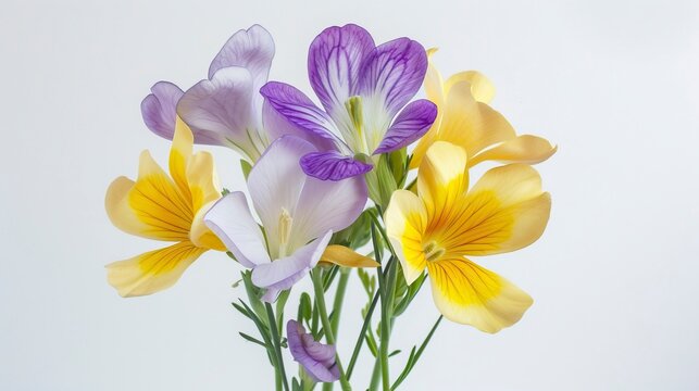yellow and violet fresia on white 