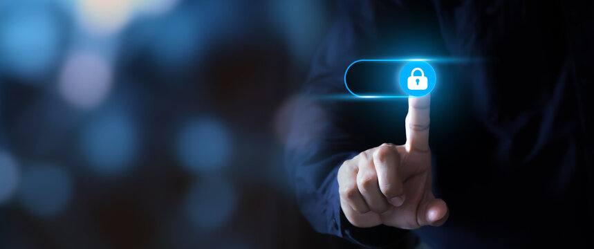 Personal information protection concepts hand touch visual people icons for identity password to login website or computer network security protect check.