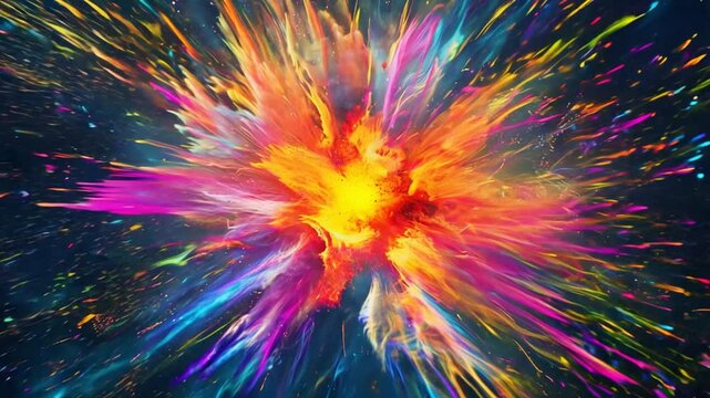 Cosmic Color Burst: A vibrant explosion of color against a deep blue backdrop, this abstract image evokes feelings of energy, creativity, and cosmic wonder.  