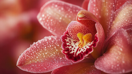 A close-up shot of a single flower, like a rose or orchid, with intricate details of petals and textures that highlight its natural beauty