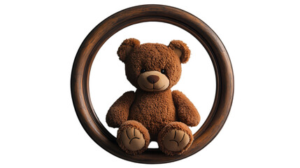 a teddy bear in a round frame

