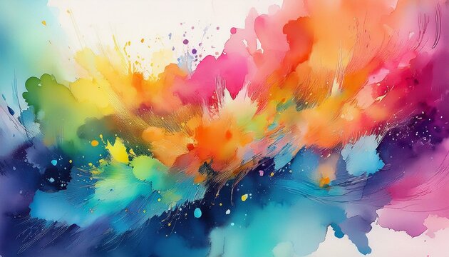 A captivating abstract watercolor piece with a vibrant burst of colors and fluid blending, creating an energetic visual experience.
