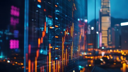 Digital Data Display Overlooking a Cityscape at Night