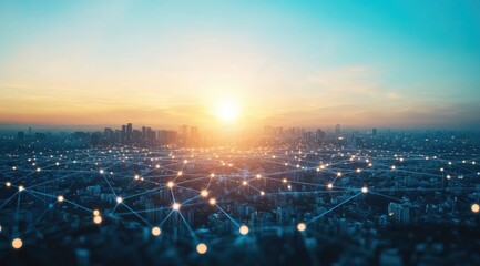 skyline modern smart city with global network big data connection technology.