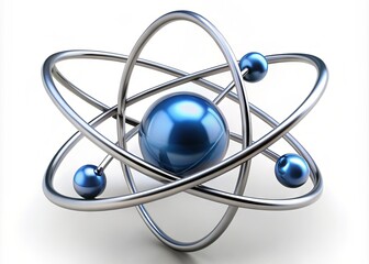 A metallic gray-blue Be atom symbol, rendering of beryllium's chemical element representation, isolated on white