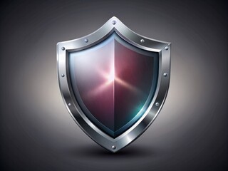 A metallic shield icon with a bold, modern design, featuring a strong, protective barrier with a subtle gradient