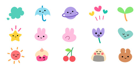 Fototapeta premium Set of cute and colorful clipart element for sticker printing 