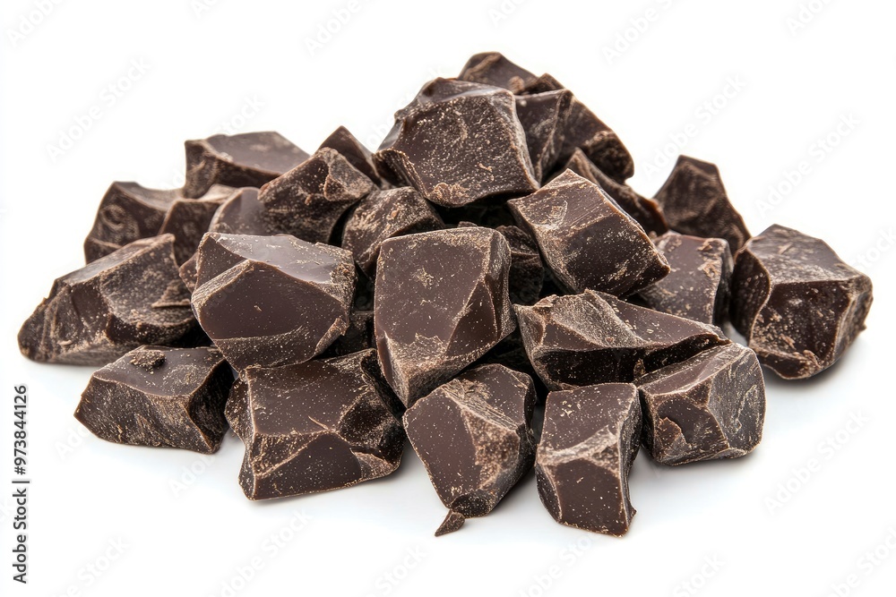 Wall mural dark chocolate chunks isolated on white background. collection , ai