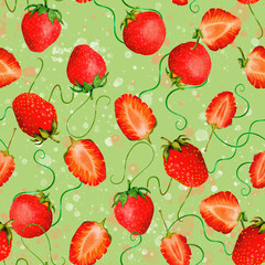 A Vibrant Strawberry Seamless Pattern beautifully set against a refreshing Green Background