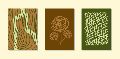Set wall art line and shape, earth tone color