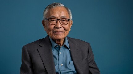 Portrait of an elderly Asian businessman pos
