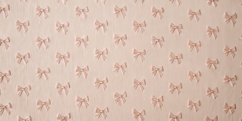 Pale dusty pink wallpaper unfurls a tapestry of tiny bows tied with silky ribbons, a charming motif that