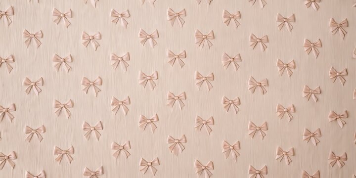Fototapeta Pale dusty pink wallpaper unfurls a tapestry of tiny bows tied with silky ribbons, a charming motif that
