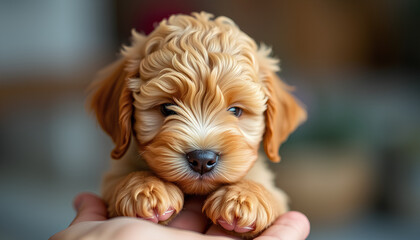 super cute micro golden doodle puppy dog