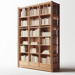 3D rendered bookshelf with shelves filled with books