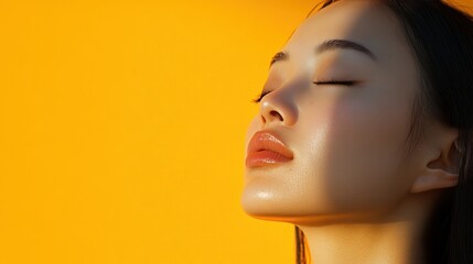Profile of an Asian woman, capturing her unique facial features and minimalist beauty