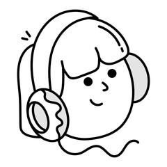 Hand drawn icon of person listening headphones 