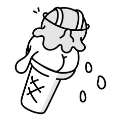 Hand drawn icon of melting ice cone 

cone, dessert, sweet, food, melting, edible, eatable, doodle, sketchy, drawing, icon, vector,

