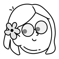 Beach girl with a flower, doodle icon 