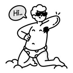 Sketchy icon showing a person with underarm hair relaxing at beach 