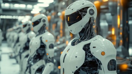 Robotics in industry with modern factory design, factory production lines