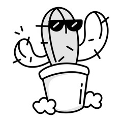 Drawing style icon of cute cactus plant with sunglasses 