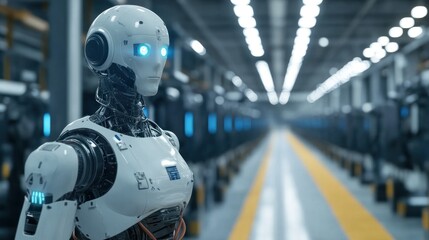 Fototapeta premium Robotics in industry with modern factory design, factory production lines
